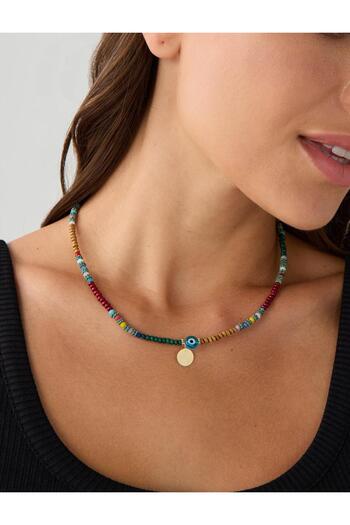 Jimmy Key Brown Colored Bead Detailed Metal Figured Necklace