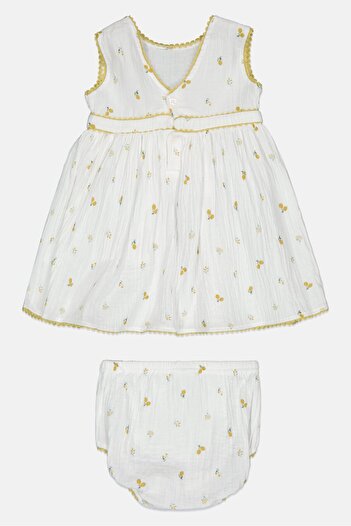 Rock A Bye Baby Boutique Toddlers Girl 2 Pieces Floral Print Dress with Panty Set, White