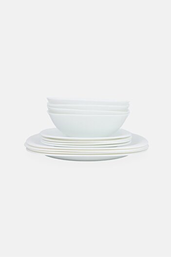 Gibson Home Gibson X Ultra Piazza 12 Piece Break Resistant Opal Glass Dinner Set, White