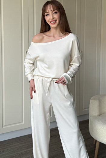 Dilay Gökoğlu Butik Off-Shoulder Modal Fabric Tracksuit Set