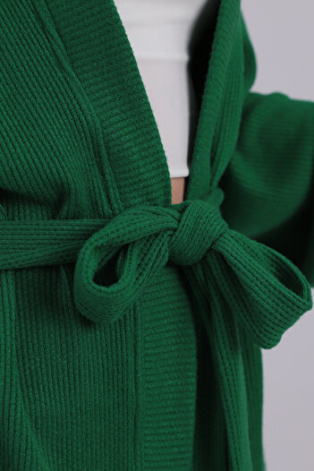 armonika Women's Green Belted Knitwear Kimono Arm-26K001011