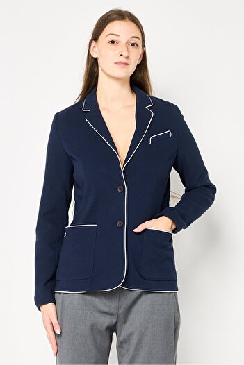 Lacoste Women Regular Fit Embroidered Logo Semi Formal Blazer, Navy
