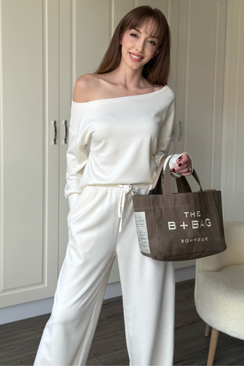 Dilay Gökoğlu Butik Off-Shoulder Modal Fabric Tracksuit Set
