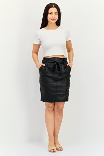 Selected Femme Women Solid Belted Mini Skirt, Black