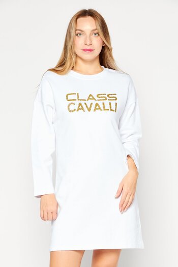 Cavalli Class Women Graphic Print Mini Sweater Dress, Gold /White