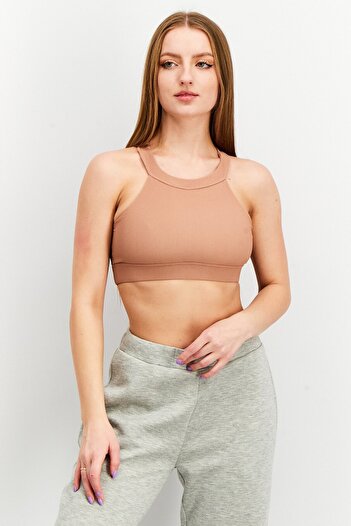 Onzie Women Crew Neck Sleeveless Ribbed Top, Neutral