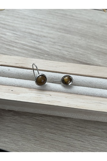Pel Design 8 mm Tiger's Eye Stone Steel Earrings Handcrafted