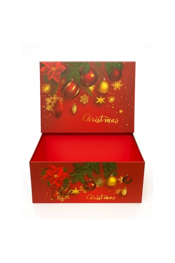 OEM Christmas Gift Box, Red and Gold Ornament Design, Red Interior, Ideal for Surprise Gifts, 31x24x13.5