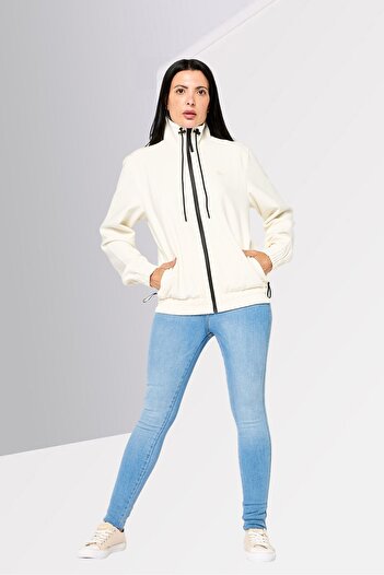Lacoste Women Long Sleeve Brand Logo Bomber jacket, Off White