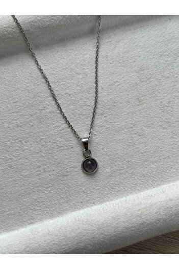 Pel Design Minimal Amethyst Stone Handmade Steel Necklace