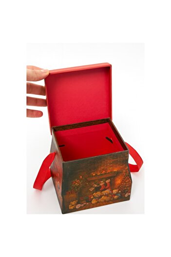 OEM Christmas Gift Box with Handles and Red Interior, Bear Design, 19 x 19 x 21 cm, Red