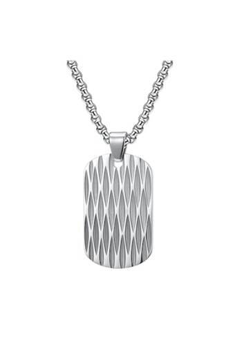 Tessero - Identification Dog Tag Necklace, Geometric Design, Stainless Steel, Silver