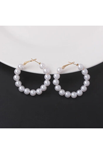 GlaMLo Accessories Round earrings with white pearl elements
