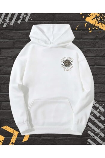 OEM Men's Hoodie with Front-Back Print, Just Money, Cotton, White, XL INTL