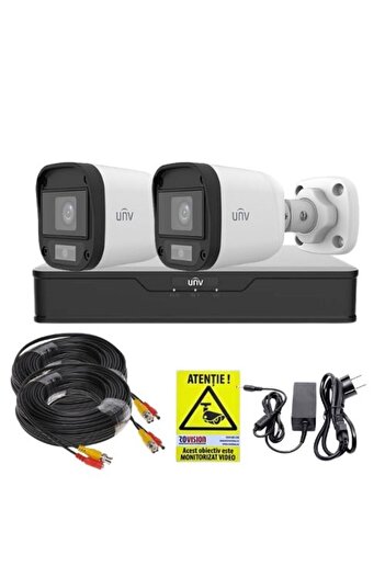 Uniview Surveillance Kit, 2 Outdoor Mini Cameras, ColorHunter, 5MP 2K+, White Light 20m, Night Color
