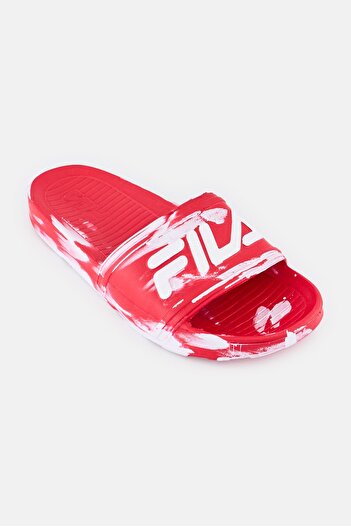 FILA Women Brand Logo Slip On Slides, Red