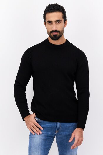 Selected Homme Men Crew Neck Long Sleeves Knitted Sweater, Black