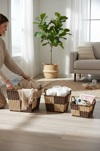 zezedesing Rattan 3-Piece Multi-Purpose Organizer Basket & Organizer & Box