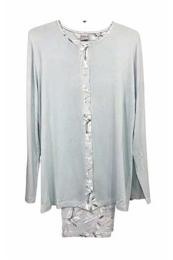 Nena Long Sleeve Front Open 100% Cotton Viscose Pajama Set-14947