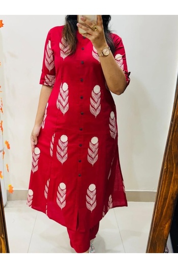 MYSMAR Red Cotton Salwar Kameez - FFT3199 | Red