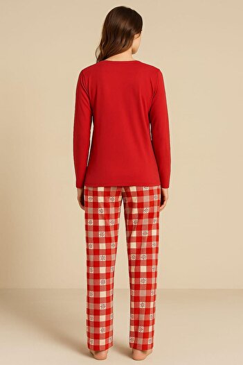 Pemilo Women's 08014 100% Cotton Long Sleeve Pajama Set Red