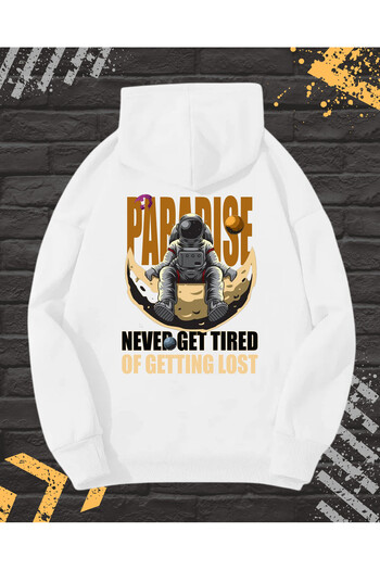 OEM Men's Hoodie with Front-Back Print, Cosmo, Cotton, White, XXL