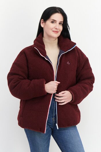Fourlaps Women Brand Logo Reversible Sherpa Jacket, Maroon