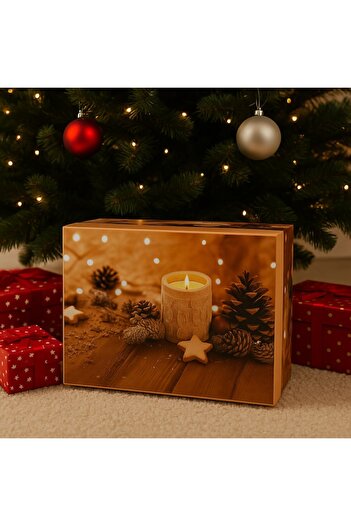 OEM Christmas Gift Box, Candle and Cone Design, Gold/Brown