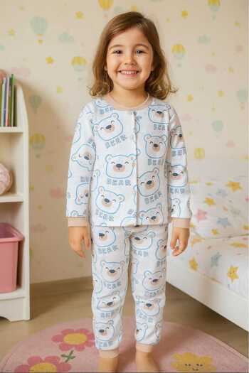 MİLAYS LİFE HOME COLLECTİON Girls' Character Printed Snap-On 100% Cotton Colorful Pajama Set