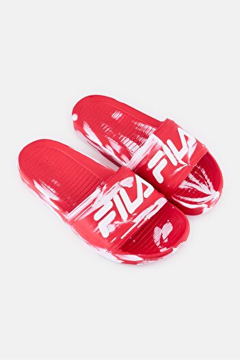 FILA Women Brand Logo Slip On Slides, Red