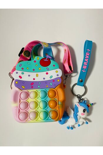 OEM Promo Rainbow ice cream bag + Blue unicorn keychain toy