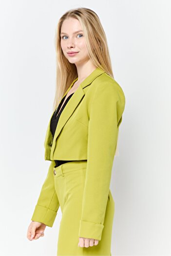 Public Desire Women Regular Fit Solid Semi Formal Blazer, Green