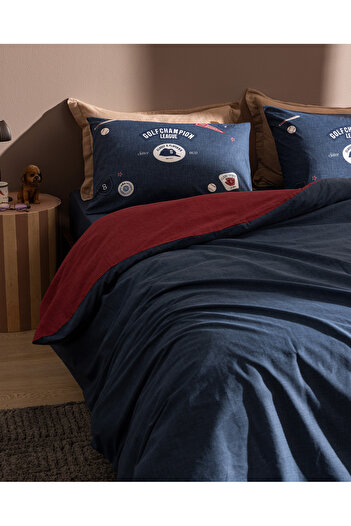 Madame Coco Ruben King Size 100% Cotton Ranforce Printed Duvet Cover Set - Navy Blue