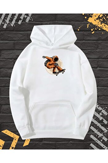 OEM Men's Hoodie with Front-Back Print, Cosmo, Cotton, White, XXL