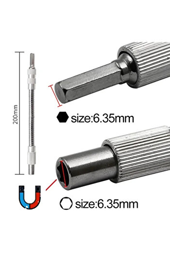 Rabelix Online Marketing 40 Cm Esnek Bükülebilir Matkap Uzatma Hortumu Metal Kör Nokta Vidalama 1/4 Bits Ucu