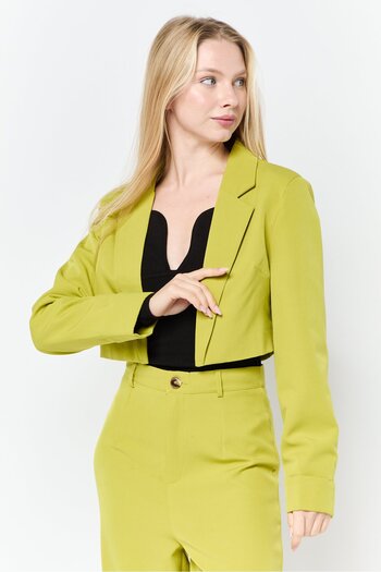 Public Desire Women Regular Fit Solid Semi Formal Blazer, Green