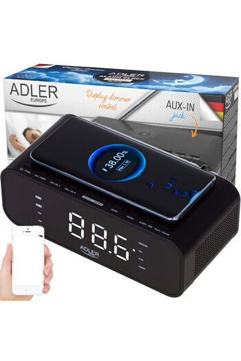 Other AD 1192 black Clock radio with wireless charger and FM