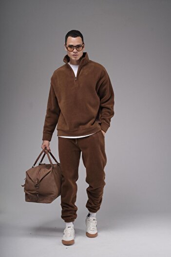 king brich Oversize Fit Collar Zippered Fleece Bottom and Top Set