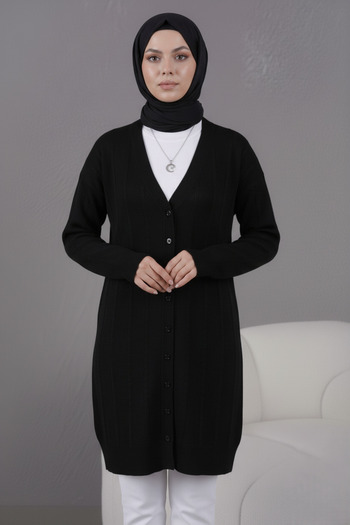 hayal giyim Women's Trend Thin Textured V-Neck Without Pockets Popular Long Cardigan
