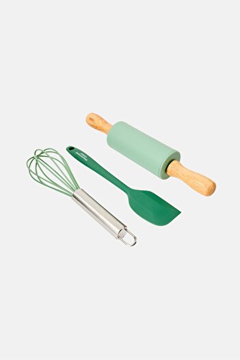 Phantom Chef 3 Pcs Silicone Spatula, Whisk And Rolling Pin Set, Multicolor