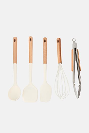 Phantom Chef 5 Pcs Wooden Handle Kitchen Utensils Set, Multicolor