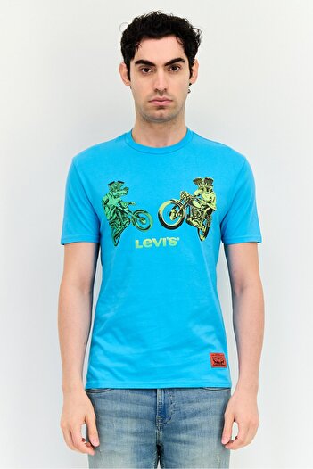 Levi's Men Regular Fit Crew Neck Short Sleeve Graphic Print, Aqua Blue