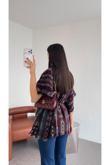 HAZELANNA Belted Ethnic Poncho
