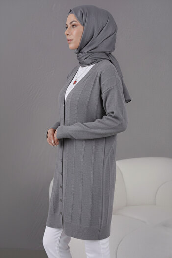 hayal giyim Women's Trend Thin Textured V-Neck Without Pockets Popular Long Cardigan