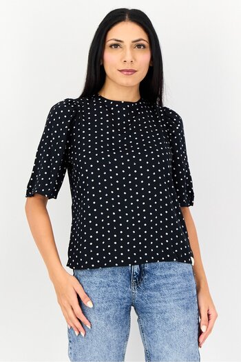 Levi's Women Tie Neck Short Sleeve Polka Dot Top, Multicolor