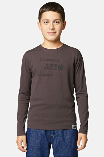 Sinsay Kids Boy Graphic Print Long Sleeve T-Shirt, Dark Grey