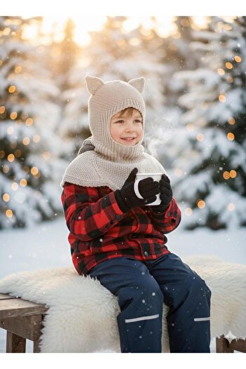 meriç bebe - bütün çocuklar melektir. mrc Cat Ear Winter Balaclava Knitwear Neck Collar Baby Kids Hat Beanie Face Mask
