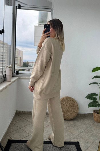 Kubos Moda Front Tie Beige Kimono Set