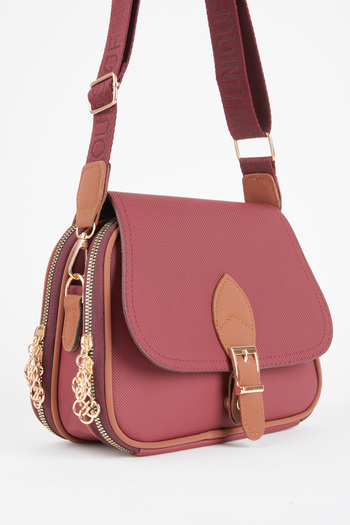 Vivaq Women's Clover Burgundy Tan 4-Pocket Handbag with Flap, Zipper and Snap Closure