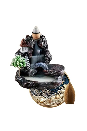 Generic 1pc Scenic Mountain Waterfall Resin Backflow Incense Burner with incense and holder